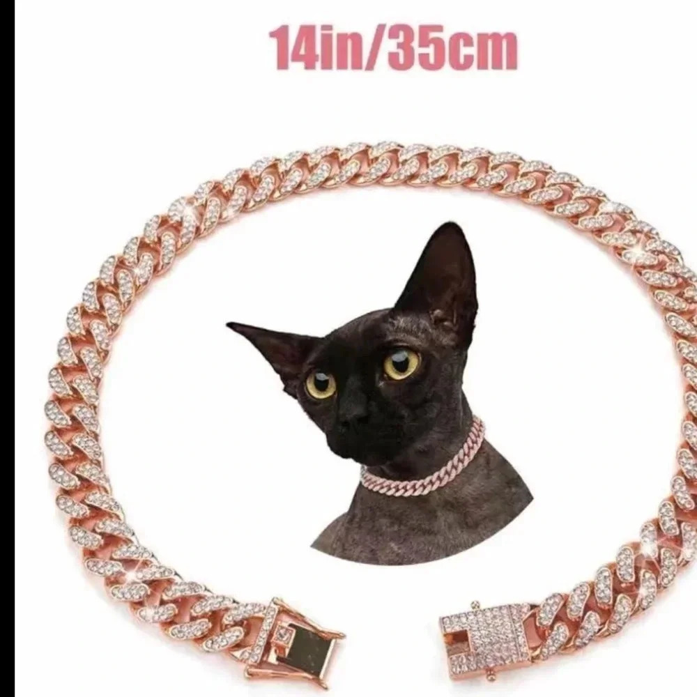 CUBAN LINK ICED OUT ROSE GOLD DOG CHAIN SIZE MEDIUM SPOIL YOUR PUP! 14”LONG - Picture 8 of 11